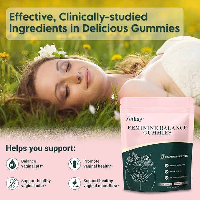 Airboy Feminine Balance Gummies,Women’s Health Gummies,Pineapple Gummies for Women PH, Immune Support,Vaginal Flora Balance-60 Gummies