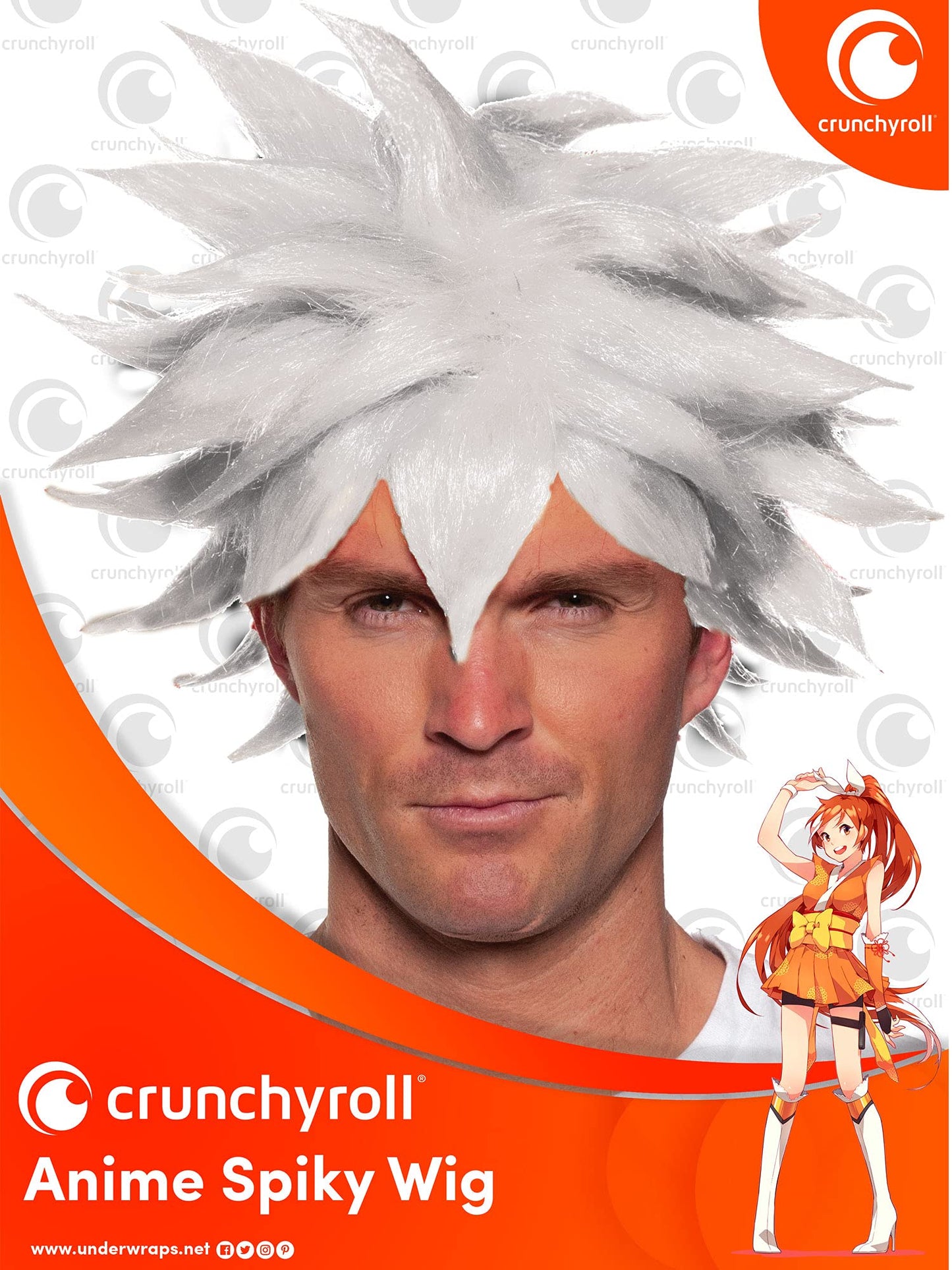 UNDERWRAPS Men's Officially Licensed Crunchyroll Anime White Spiky Wig