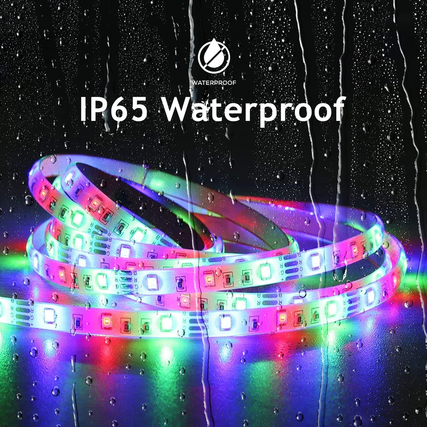 CHARKEE 100ft Bluetooth LED Strip Lights, IP65 Waterproof, RGB Color Changing, Remote Control, Multicolor, Model CH55NW3100B