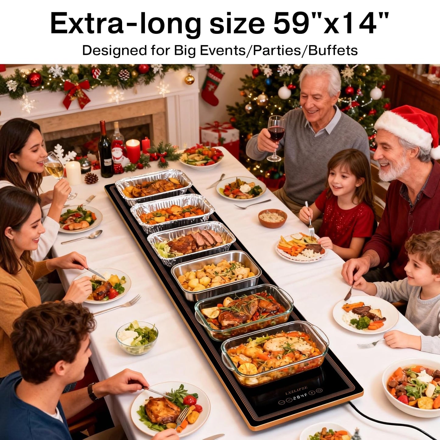 Electric Warming Tray for Buffets Party(59x14 Inches)Food Warming Mat with 12 Temp-Settings,Built-in Thermostat and Full Surface Heating,Versatile Food Warmers for Parties Buffet,Gatherings,Daily Use