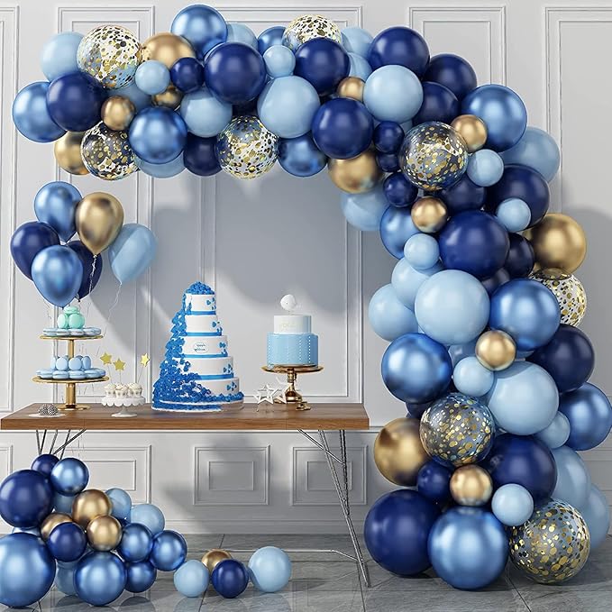 Archloon Blue Balloon Arch Kit, 134pcs Blue Balloon Garland Kit with Metallic, Macaron blue Balloons and Gold Confetti Bal...