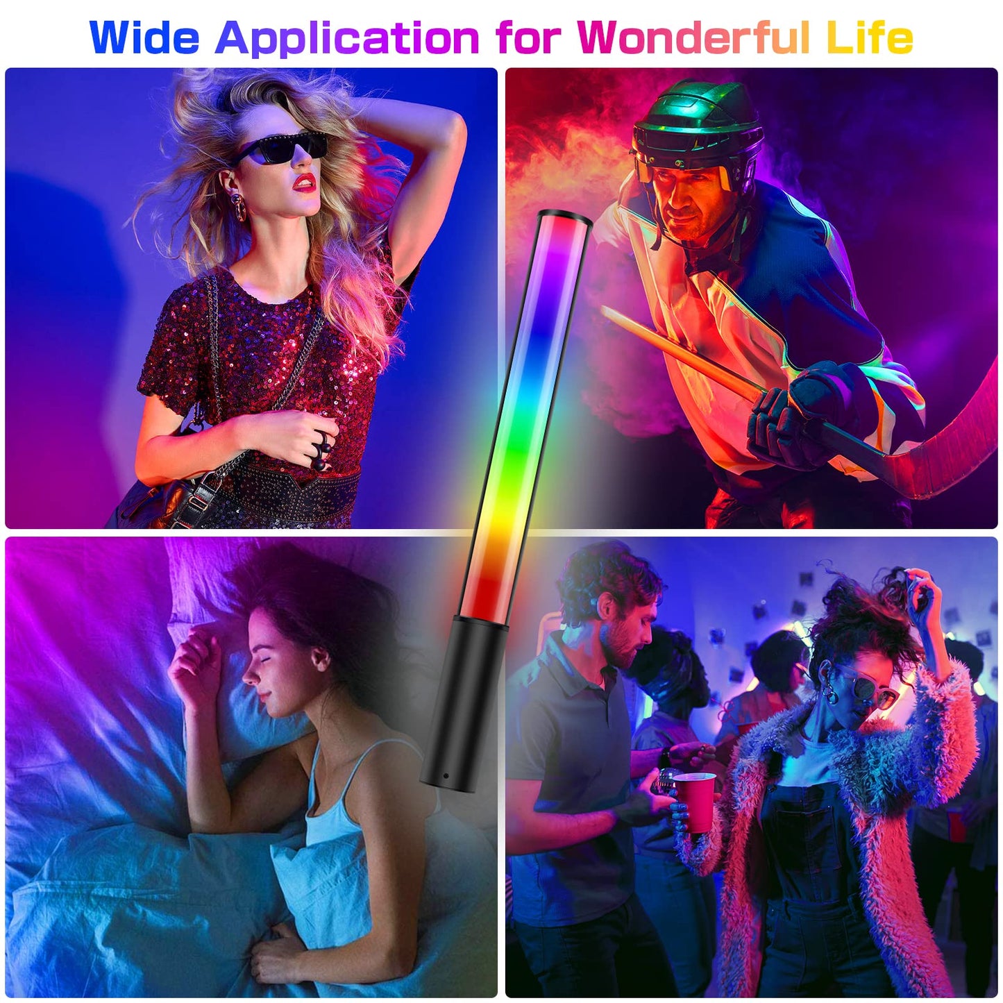 leshiou RGB Video Light Wand, Handheld Multi Color LED Tube Light Stick with Remote Control, Dimmable 2500K-6500K CRI97+ Full-Color LED Light with 2500mAh Rechargeable Battery, 12 Light Scenes