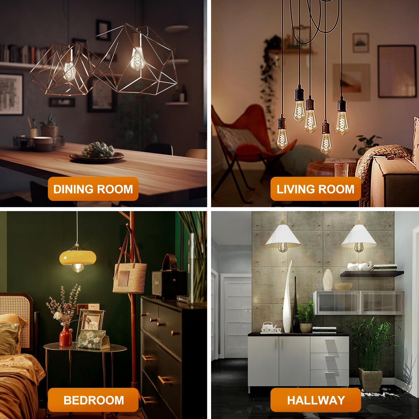 Decoaui E26 St64 Vintage Edison Light Bulbs  Smoky Grey Coated Glass  Dimmable  4W(20W Equivalent) 200 Lumin  2700K Soft White  Spiral Filaments Design  Antique Style  25000 Hrs  3-Pack
