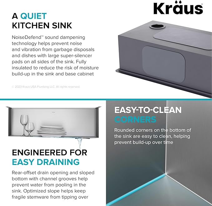 Kraus KWU110-30 Kore Kitchen Single Bowl, 30 Inch, 30"- Workstation Sink