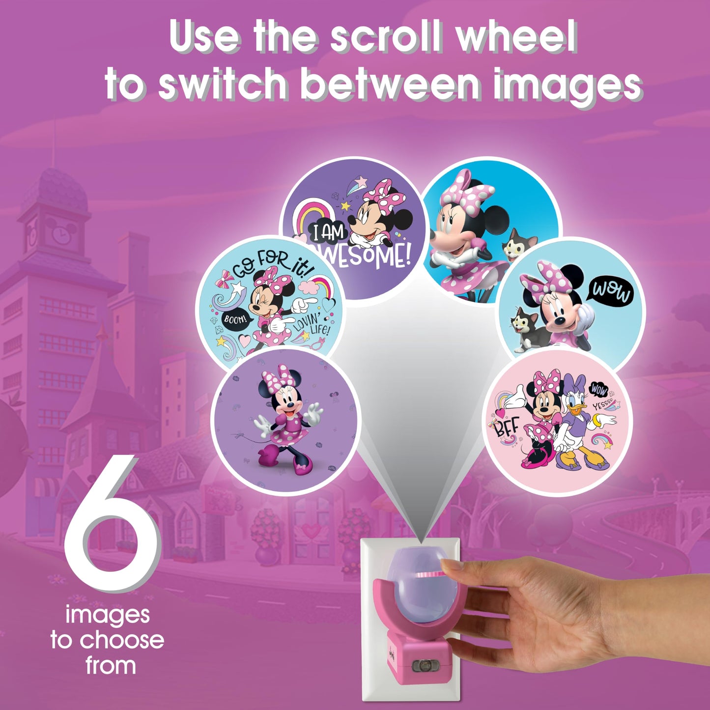 Projectables Disney Minnie Mouse LED Night Light Projector, 1 Pack, Purple/Pink, Model 57958