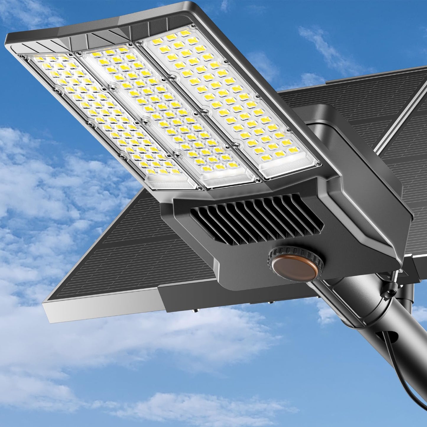 Adewalk 12000W Solar Street Light, Dual Solar Panels, Motion Sensor, Remote Control, 1 Pack, Black, Model TW001