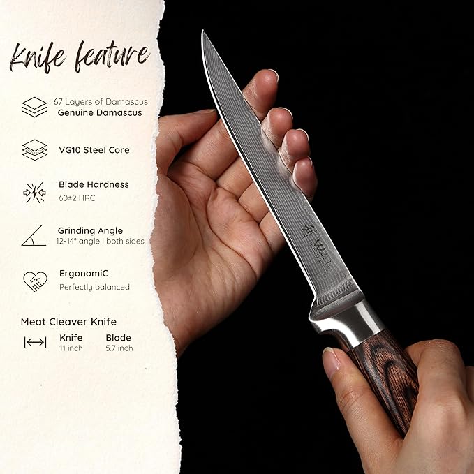 Wakoli EDIB Damascus Boning Knife – 5.7-Inch Precision Blade | Professional Kitchen Knife with VG10 Core, Ergonomic Pakkawood Handle – Ideal for Deboning & Trimming