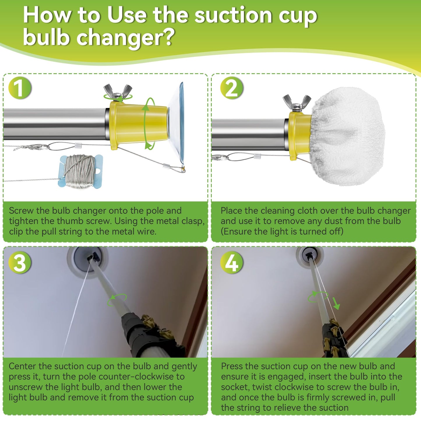 Dreyoo 2 Piece Set Light Bulb Changer  Standard Incandescent Bulb Changer And Suction Cup Light Bulb Changer Compatible With Docapole And Other Standard Threaded Extension Pole (Pole Not Included)