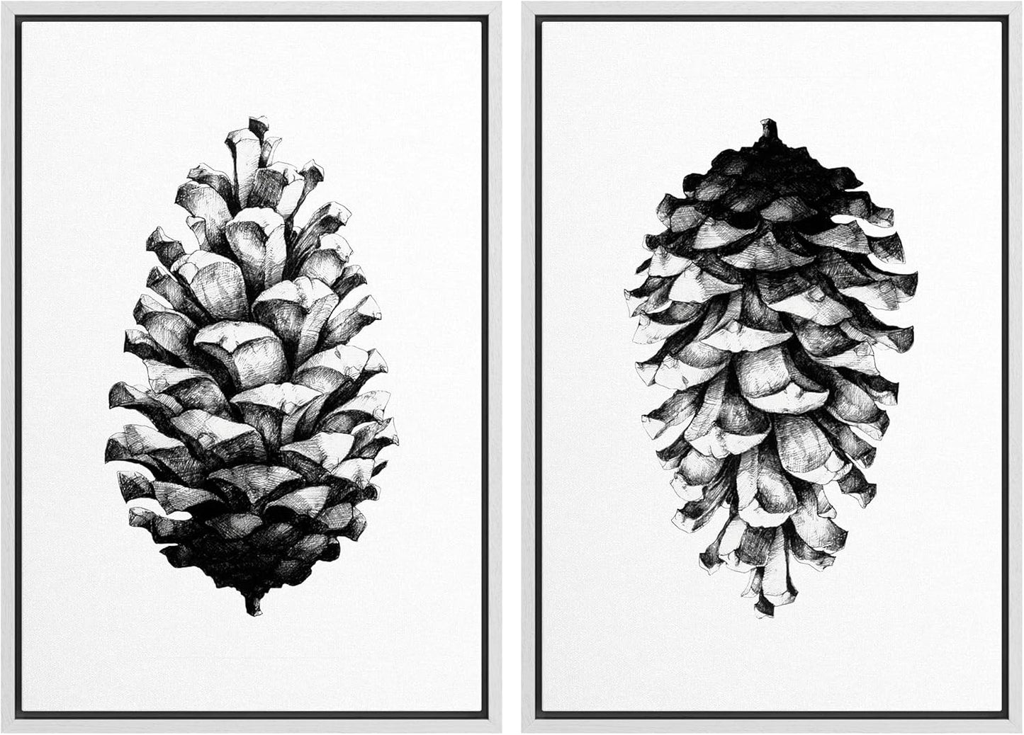 SIGNWIN Framed Canvas Print Wall Art Set Black & White Forest Woodland Pinecone Nature Wilderness Illustrations Modern Art Rustic Relax/Calm for Living Room, Bedroom, Office - 24"x36"x2 White