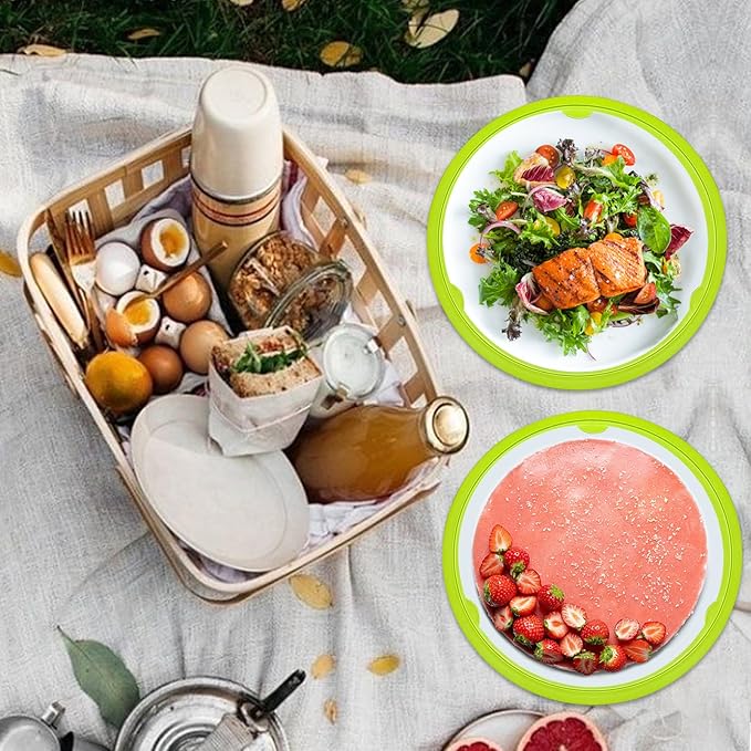 Paper Plate Holders 8 Packs with Snap-in Grooves 10.5 Inch Plastic Paper Plate Holders Reusable 4 Color Heavy Duty Supports for Picnic Party Dinner