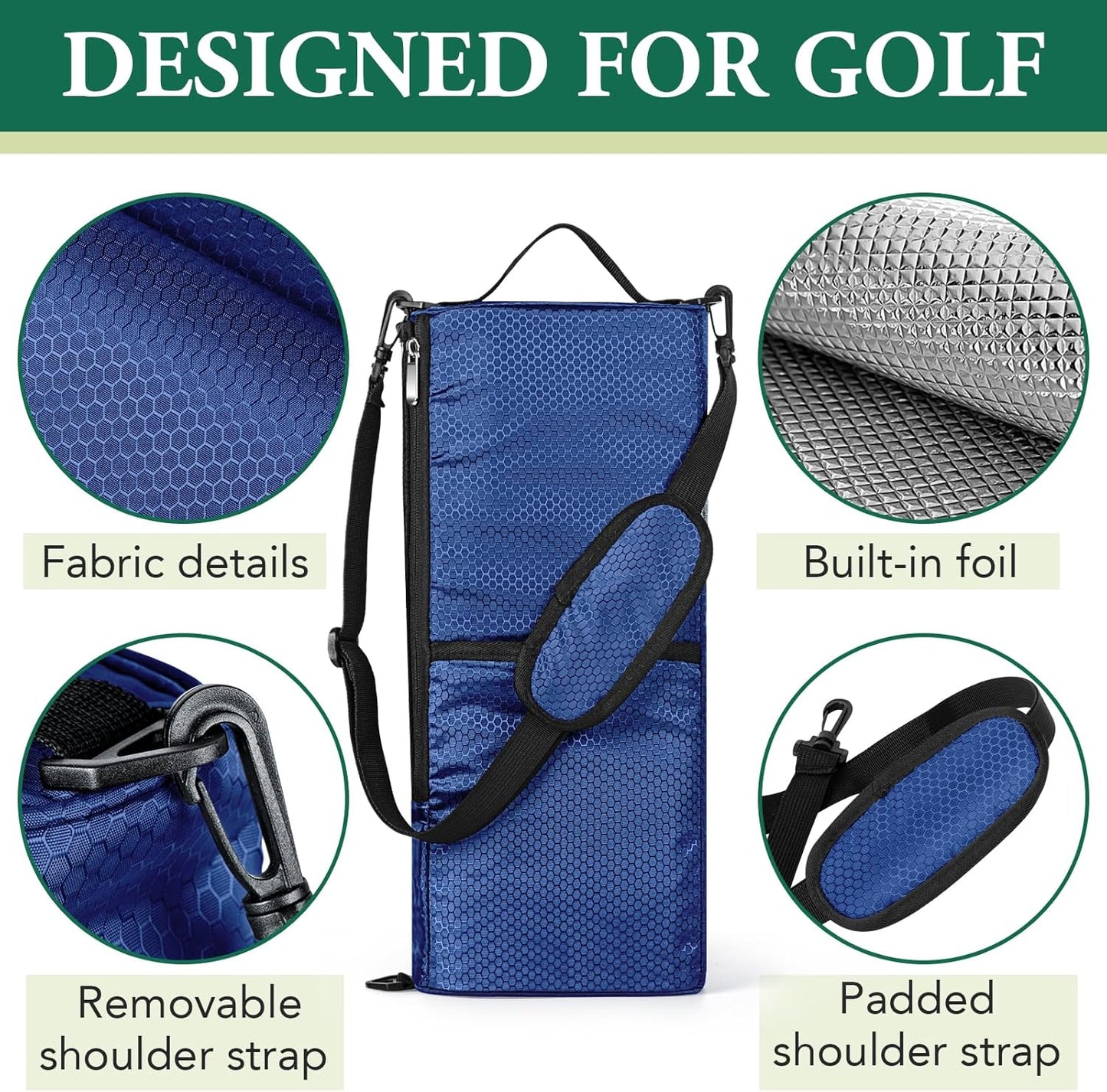 Golf Cooler Bag - Golf Accessories Gifts for Men Women Holds 6 Beer Cans or 2 Wine Bottles, Fits in Golf Bags Insulated Beer Cooler for Golfing, Beach Days, Picnic