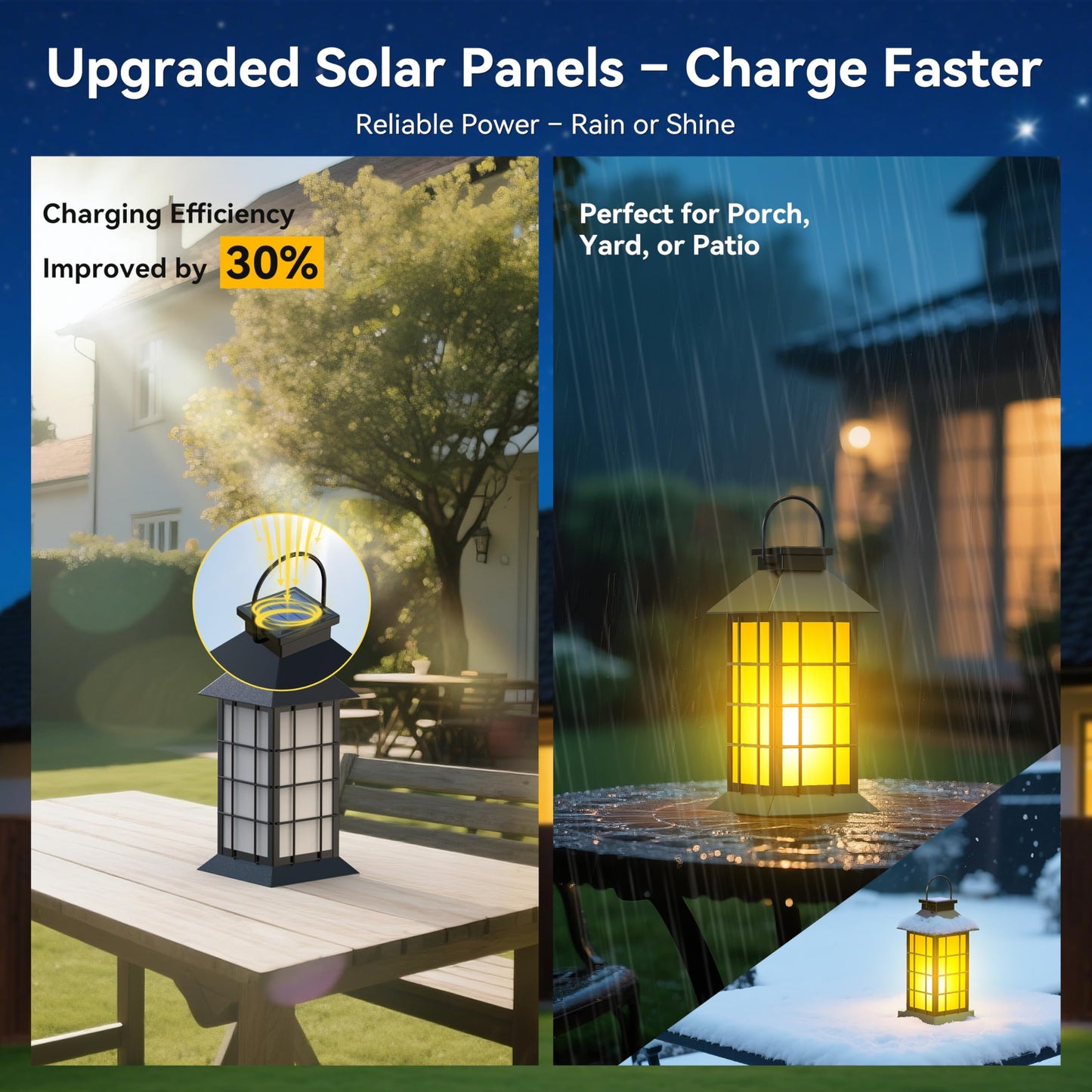 Anyperfect 2 Pack 13 Black Solar Lantern With Flickering Flame Candle | Outdoor Waterproof Hanging Solar Lanterns  Metal & Glass Lights For Garden Decoration  Rustic Gifts For Mom