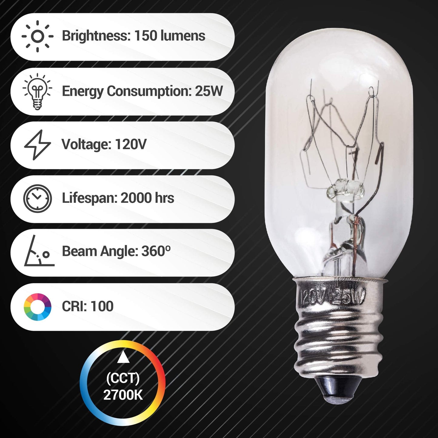 Bluestars E12 T20 25W Incandescent Bulbs - 14-Pack Warm White Light For Salt Lamps & Night Lights, 2700K, Ceramic & Metal
