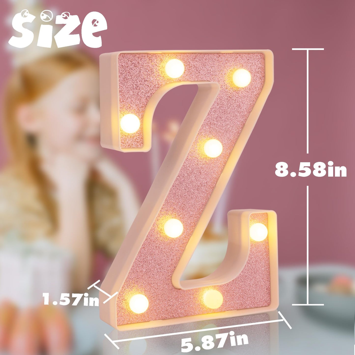 DyingSwan Small LED Marquee Letter Z, Pink Glitter, 8.58 Inch Battery Powered Lighted Sign for Party and Decor