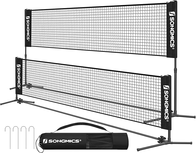 SONGMICS Badminton Net, Height Adjustable Volleyball Net, Pickleball Net for Junior Tennis, Kids, Indoor Outdoor Court, Fo...