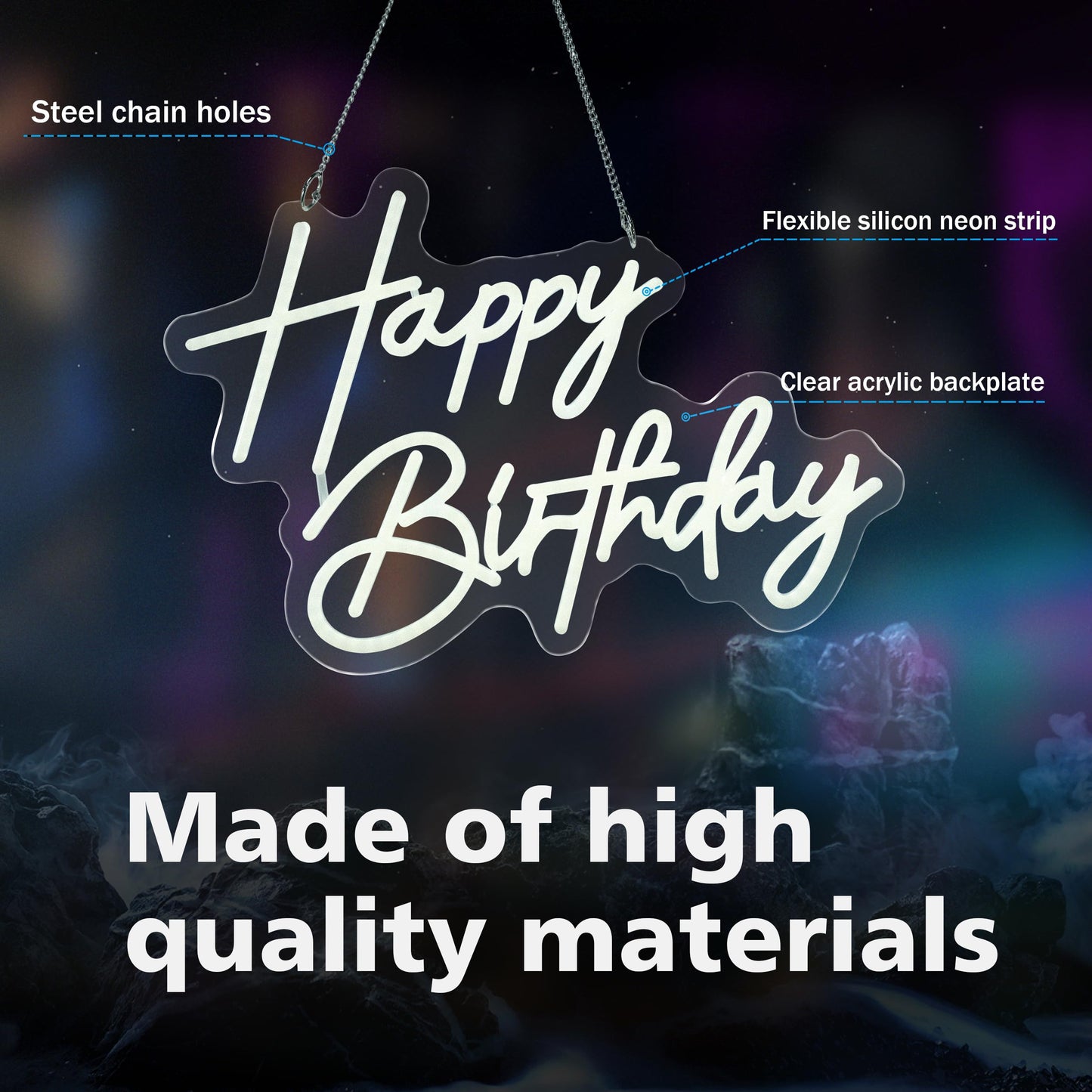 ASIUXIRS Happy Birthday Neon Sign Wall Light - White Plastic for Bar, Club, Bedroom, Cafe, Wedding Party