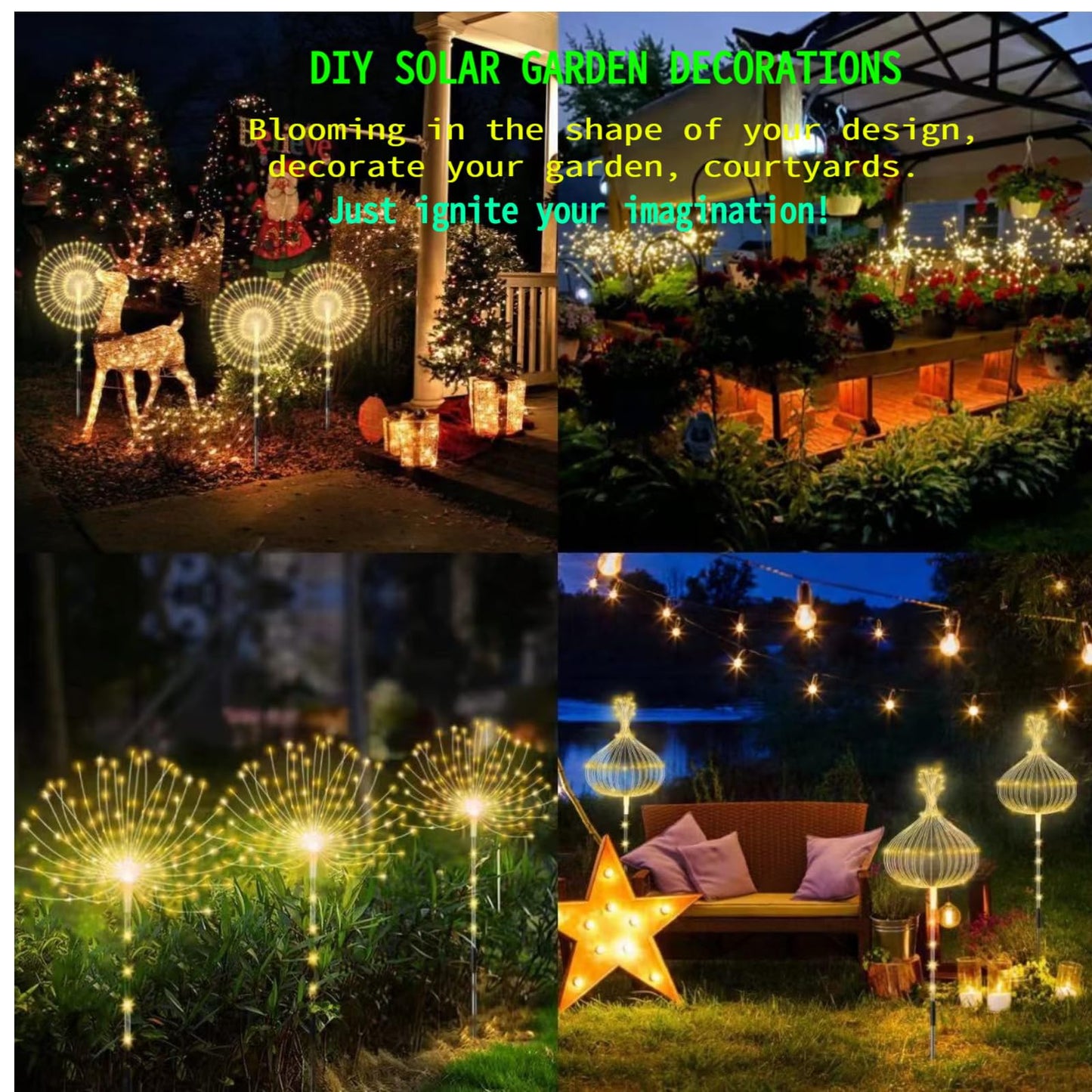 Garden Decor Solar Lights Outdoor 155Led 8 Lighting Modes Pole Light Waterproof Warm White Solar Garden Lights For Christmas  Halloween Decoration Yard  Patio  Porch Flower Pot Pathway (2Pack)