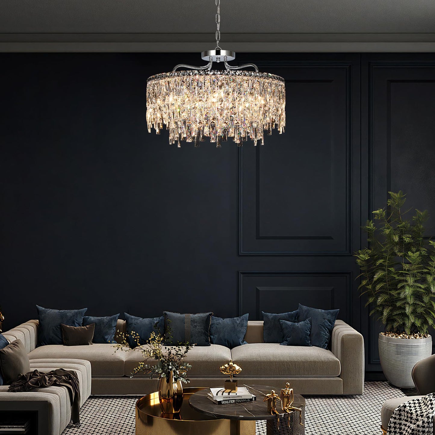Nisidun stylish Crystal Chandelier  24 Modern Round Dining Room Chandeliers Over Table 8 Lights Chrome Ceiling Pendant Ceiling Lighting For Living Room Bedroom Entryway Foyer Staircase