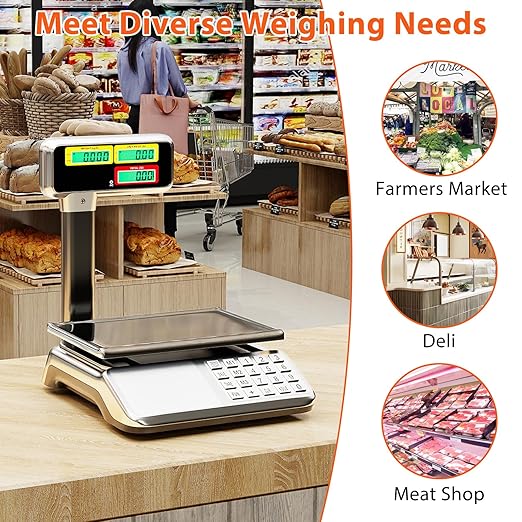 Goplus 88lb/40kg Commercial Food Scale with Pole Dual LCD Display, Digital Price Computing Scale with Counting Function, Rechargeable & Battery Powered, Produce Scale for Farmer Market, Not for Trade