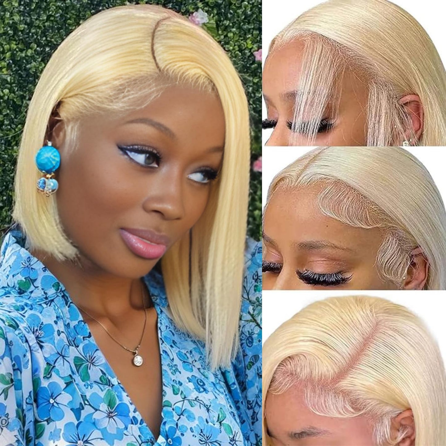 Blonde Bob Wig Human Hair 180 Density 12 Inch Straight 613 Bob Wig Human Hair 13x6 HD Lace Frontal Wigs, 100% Real Human Hair 61