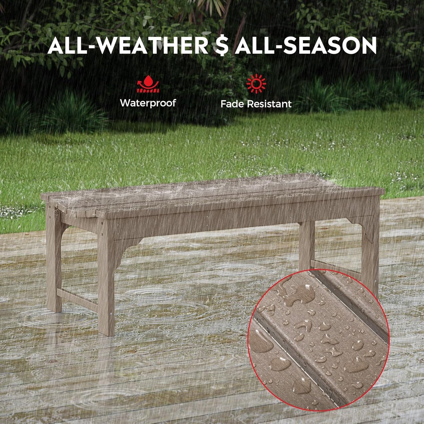 Outdoor Benches Weatherproof, All Weather Resistant Park Bench Poly Lumber Backless Garden Bench Seat for Entryway Front Porch, Weathered Wood