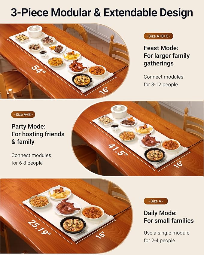 54"x16" Warming Mat for Food Extra Large, Extendable Food Warming Mat, Electric Warming Tray for Buffets Party with 7 Adjustable Temperature, 6 Timer, Silicone Food Warmer for Parties Home Countertop