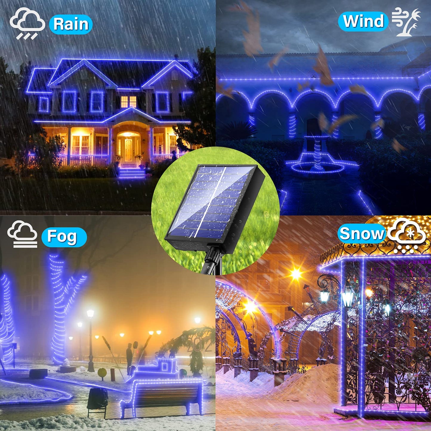 Kerkoor Solar Rope Lights - 200 Led Waterproof 72Ft String Lights, 8 Modes, Remote Control, Blue, For Garden, Patio, Pool, Party