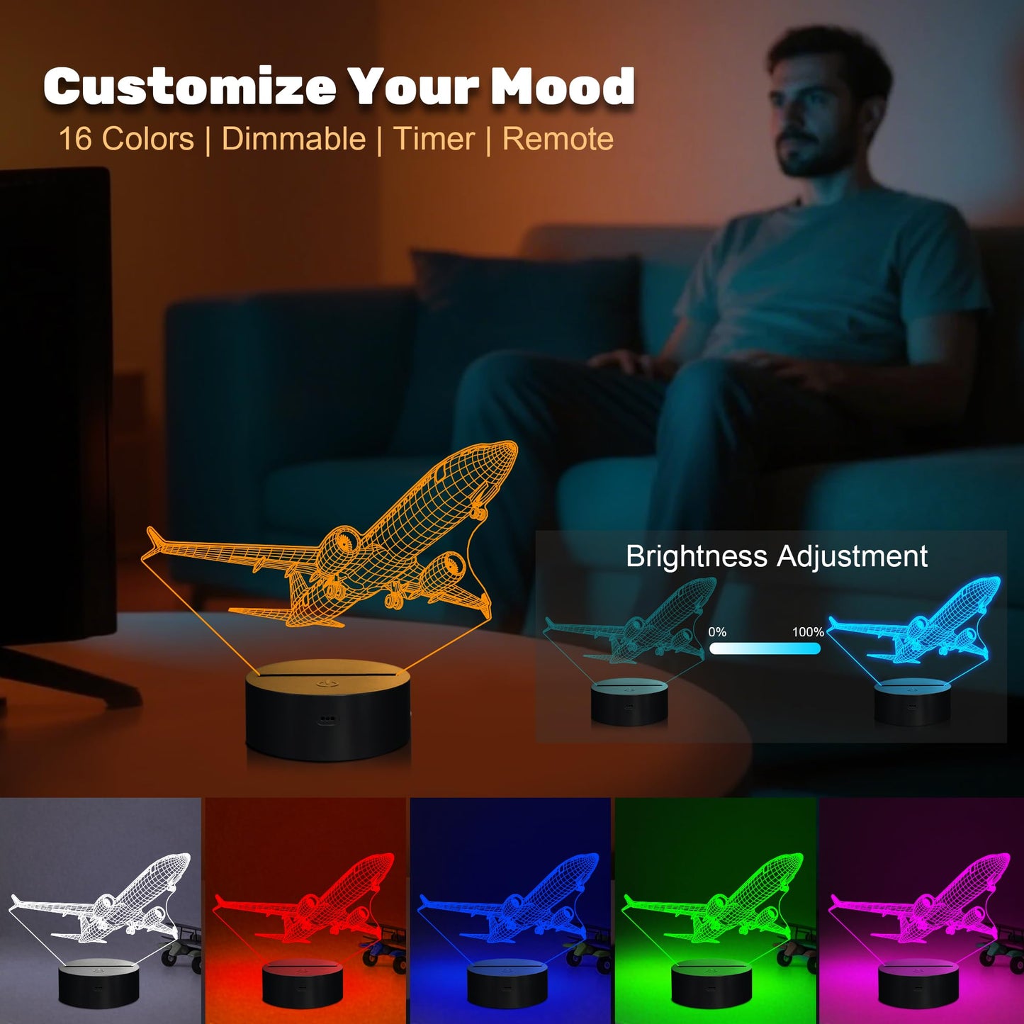 Anywin Pilot Gifts For Men  Air  Night Light   s Office Gifts With Remote Control 3D   Illusion Lamp For Room Decor  Gifts For Birthday Xmax Entry Graduation For Men Boy Dad