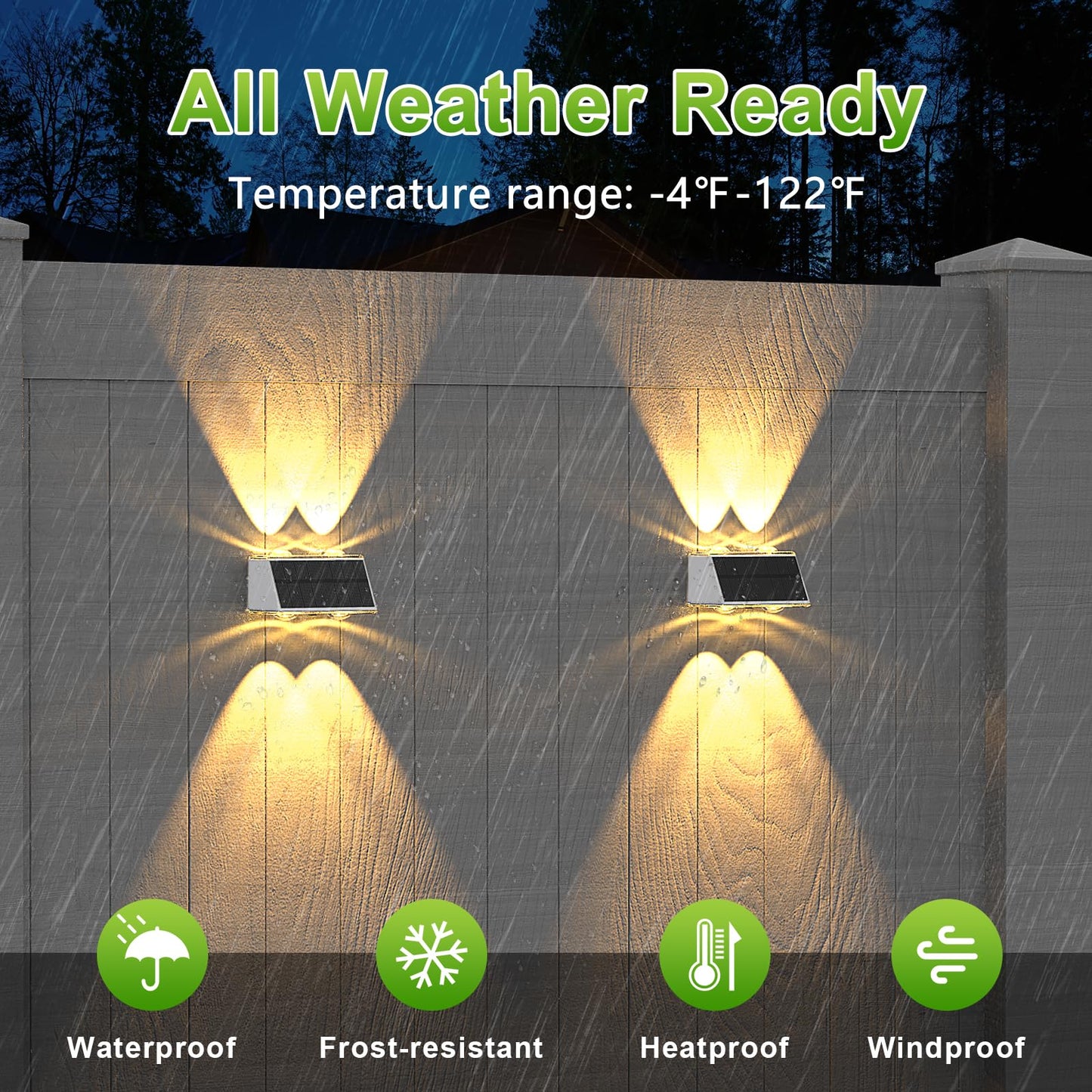 LANSOW Solar Fence Lights, 9-Mode LED Spot Wall Lights, Waterproof, 2 Pack, White, for Outdoor Use