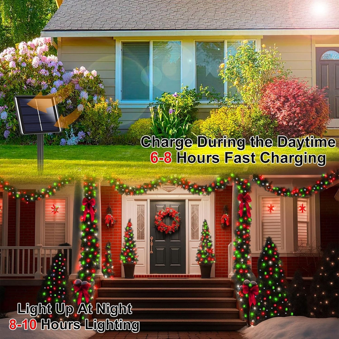 4 Pack 180Ft Solar Christmas Lights Outdoor Waterproof  Super Bright 320 Led Solar String Lights With 8 Lighting Modes  Green Wire Twinkle Tree Light For Outside Xmas Party Decor (Red White And Green)