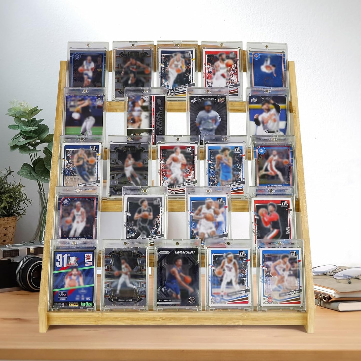 Trading Card Display Stand,5-Tier Bamboo Baseball Card Display Case, 35 pt Sports Card Display for Card Game Collection (Burlywood)