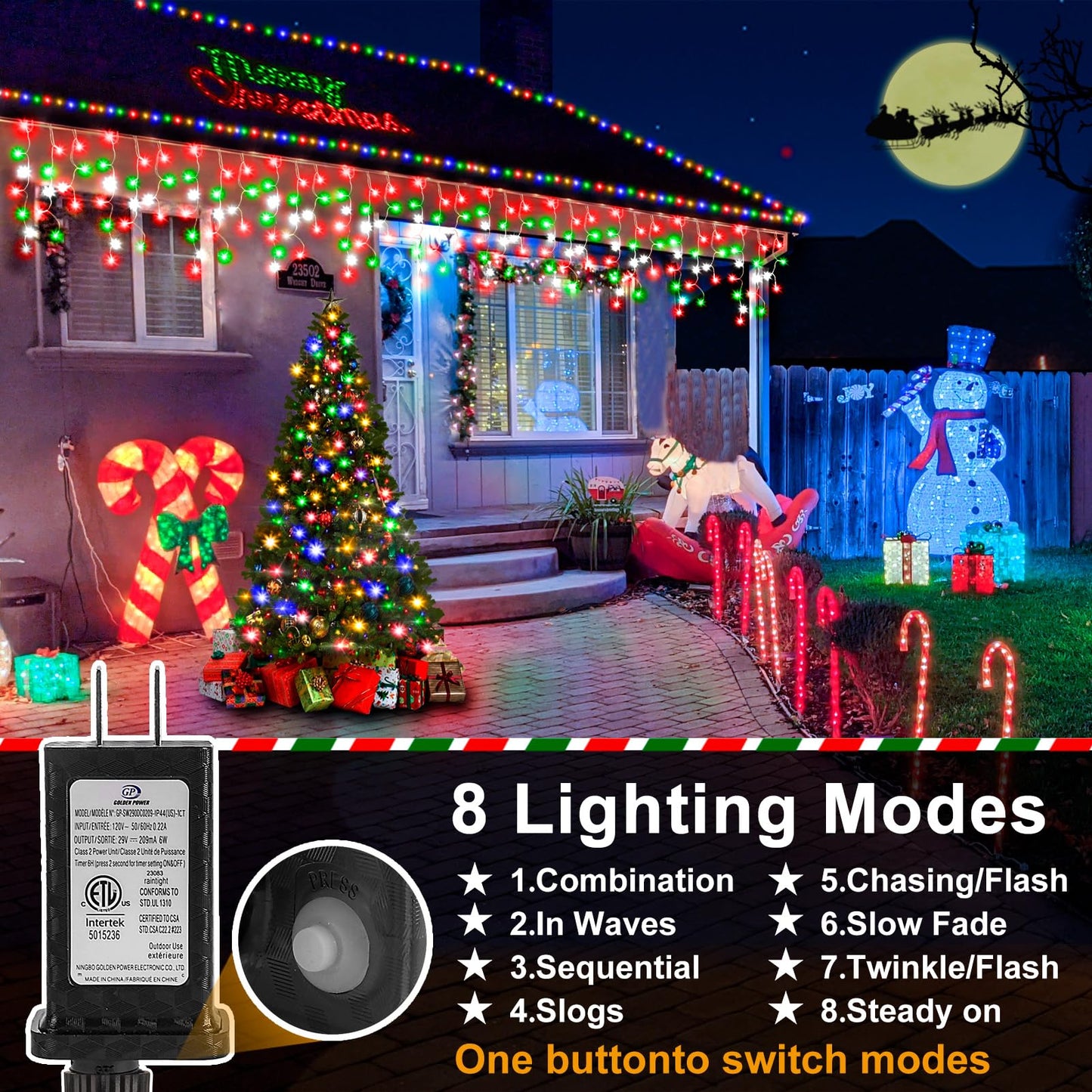 Christmas Lights Outdoor  2 Pack Total 98Ft 960 Led Ice Lights For Outside With 180 Drops 8 Modes Timer Memory  Plug In Waterproof For Holiday Eaves Yard Roof Party Decor (Red Green And Cool White)