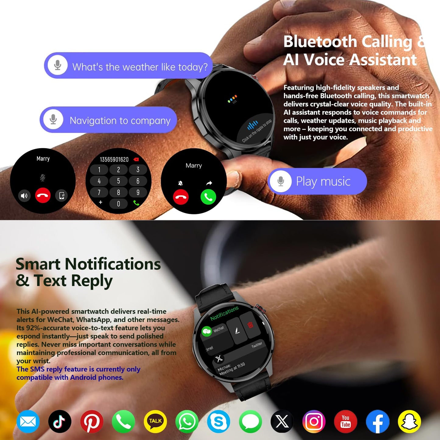 Smart Watch for Men Built-in GPS, 1.46" AI Smartwatch with Health Monitor for Android Phones/iPhone, 100+ Sport Modes Fitness Tracker with Compass/Altitude/Barometer,Bluetooth Call/Text Reply(2 Bands)