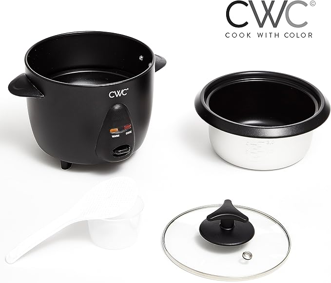 COOK WITH COLOR 6 Cup Rice Cooker 300W - Effortless Cooking and Perfectly, Cooks 3 Cups of Raw Rice for 6 Cups of Cooked Rice, Black