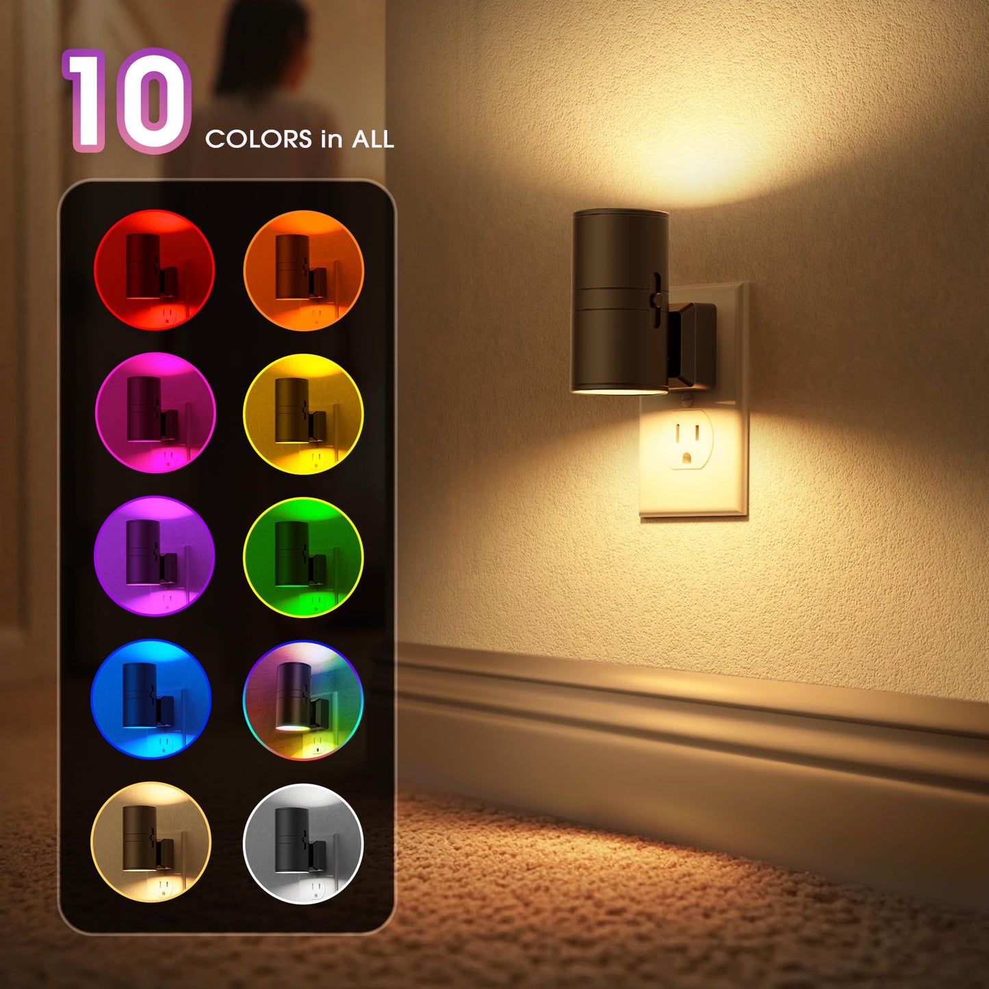 Briignite Night Light with Remote Control, 11-Color Changing, 3000K-6000K LED, Adjustable Brightness, 1 Pack, Black