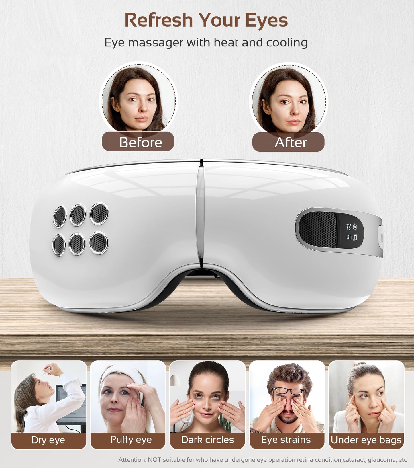 BOQUBOO Eye Massager with Heat and Cooling for Migraine Dry Eyes Relief, Rechargeable Bluetooth Music Migraines Relief Eye Massager Improve Sleeping Gifts for Women Men