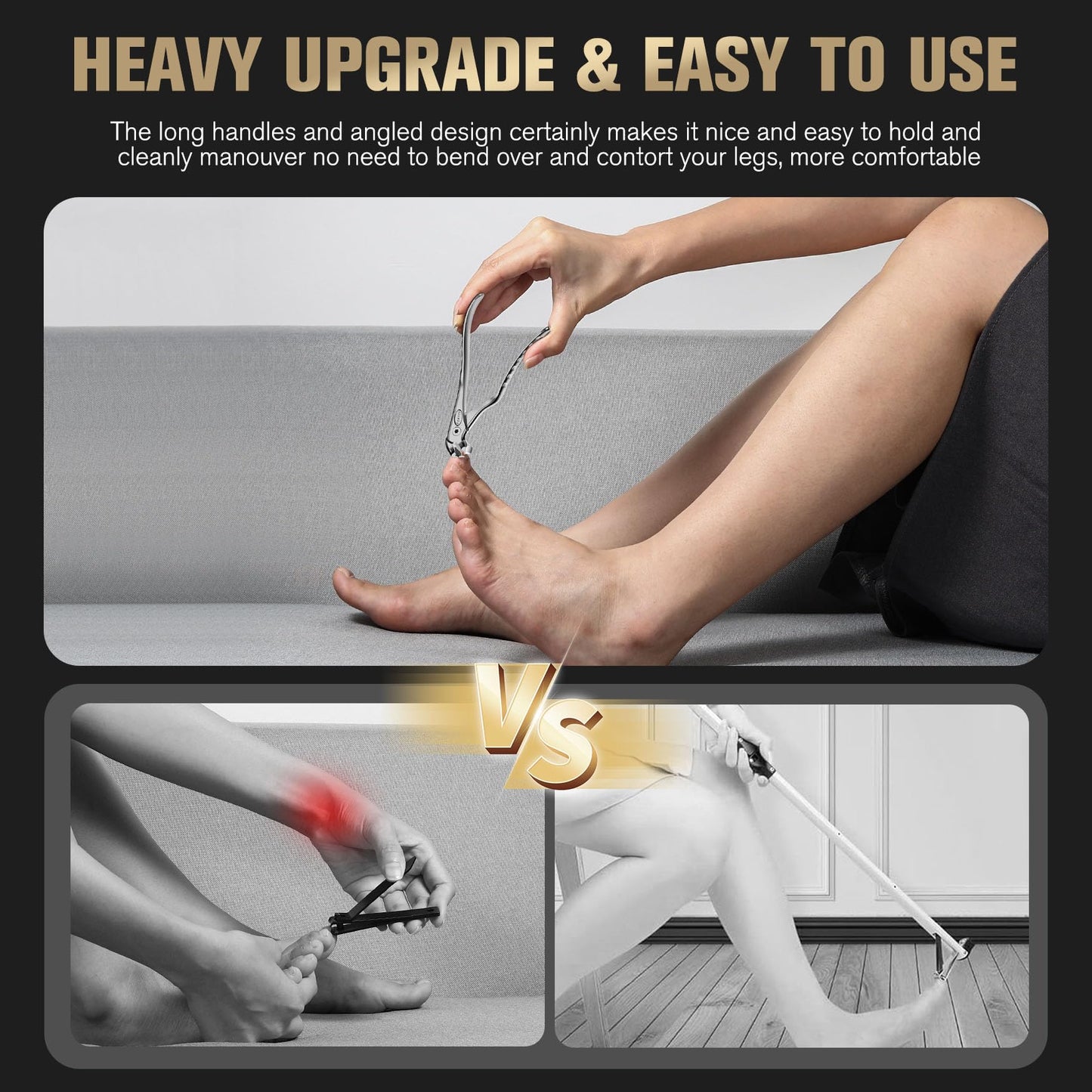 FERYES Ergonomic Non-Slip Long Handle Nail Clippers for Seniors, Unique Angled Head Curve Wide Jaw Opening Toenail Clipper with