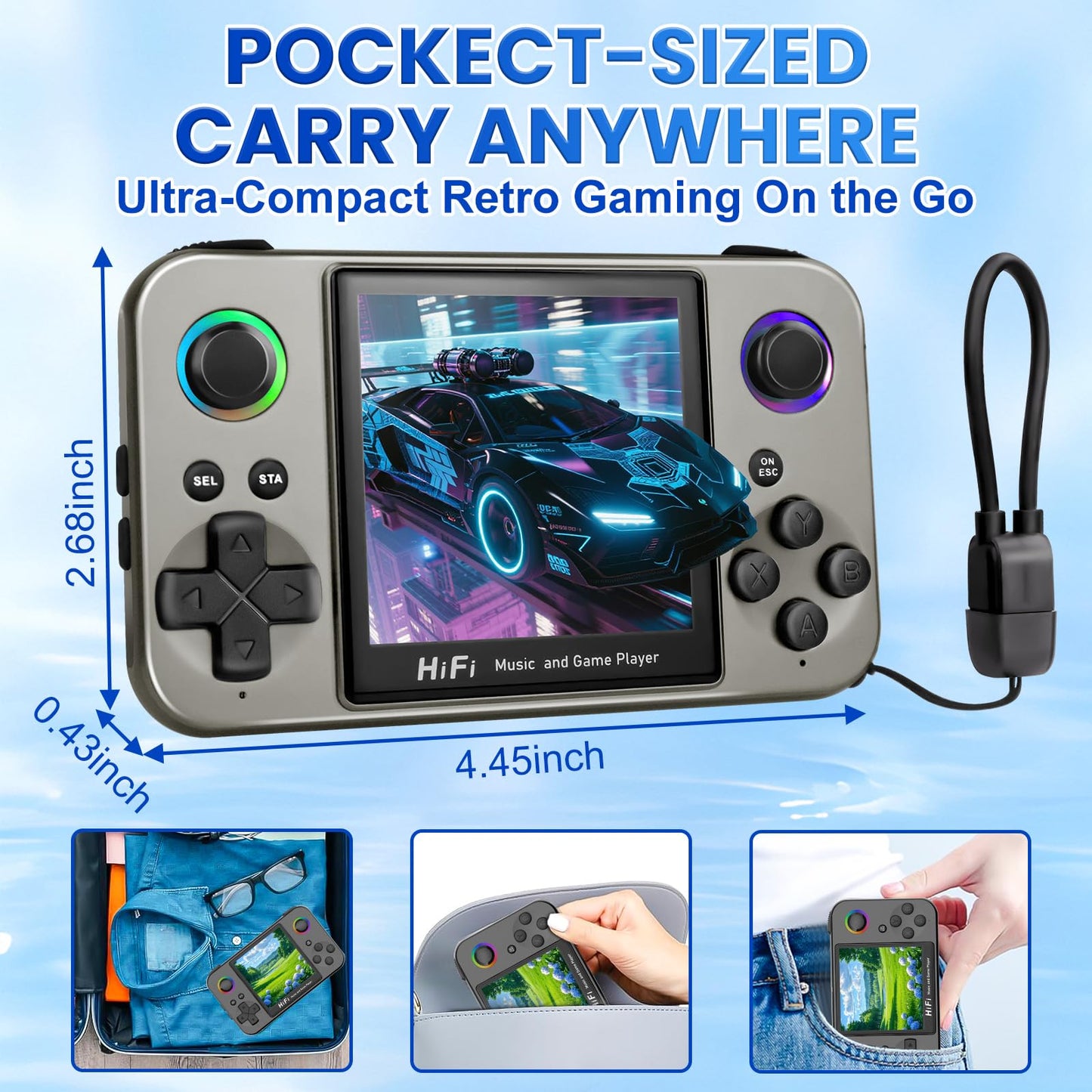 Colourbing L8 Pocket Retro Gaming Console - with MP3 Player Function, Support 6000+ Classic Games on 10 Emulators, 16 GB TF Card Loaded,HiFi Stereo+3.5mm Audio-Birthday Gift for Man(Black) [Linux]