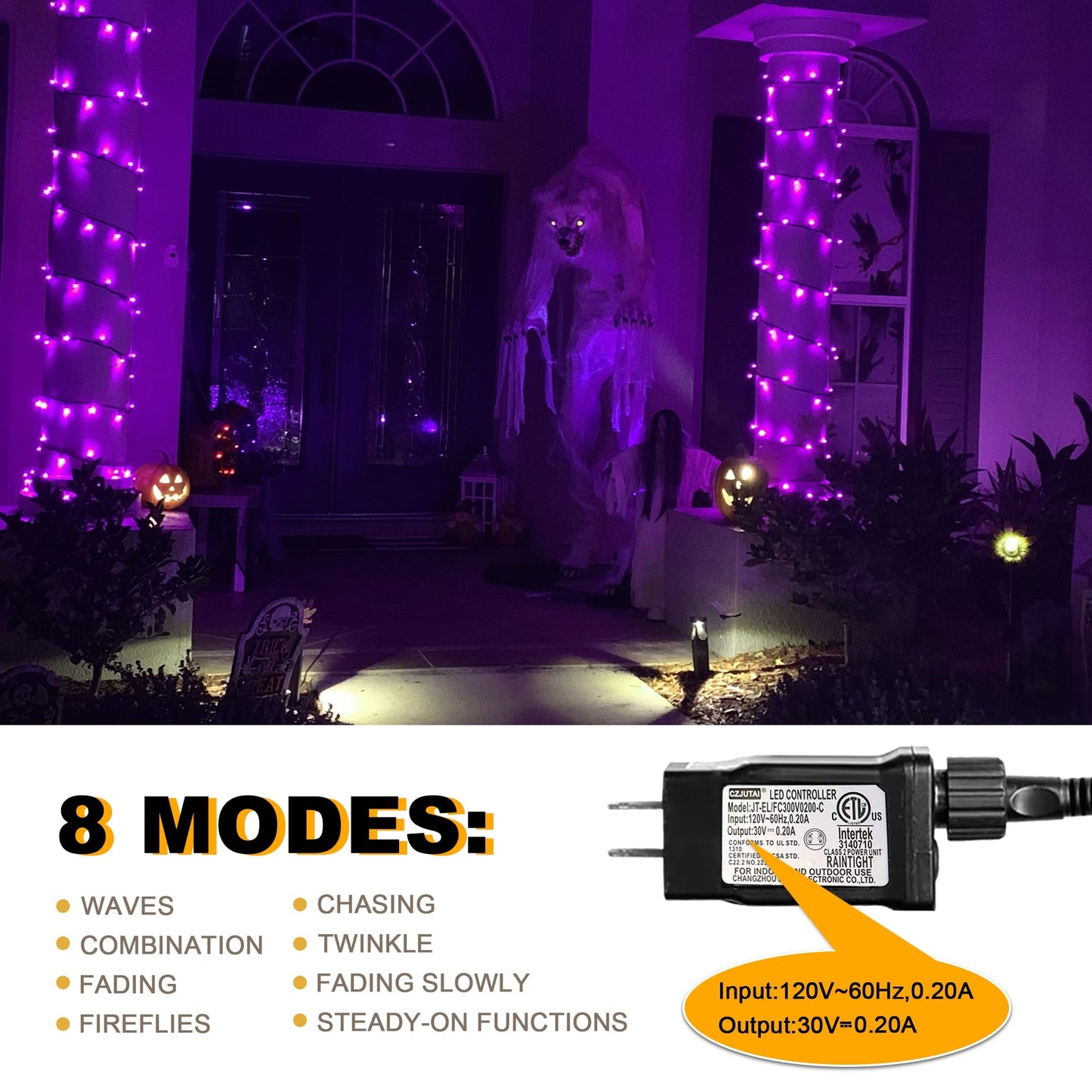 weillsnow Purple Christmas Lights, 200 LED, 66FT Waterproof String Lights, 8 Modes, Copper, Model HB-500COI
