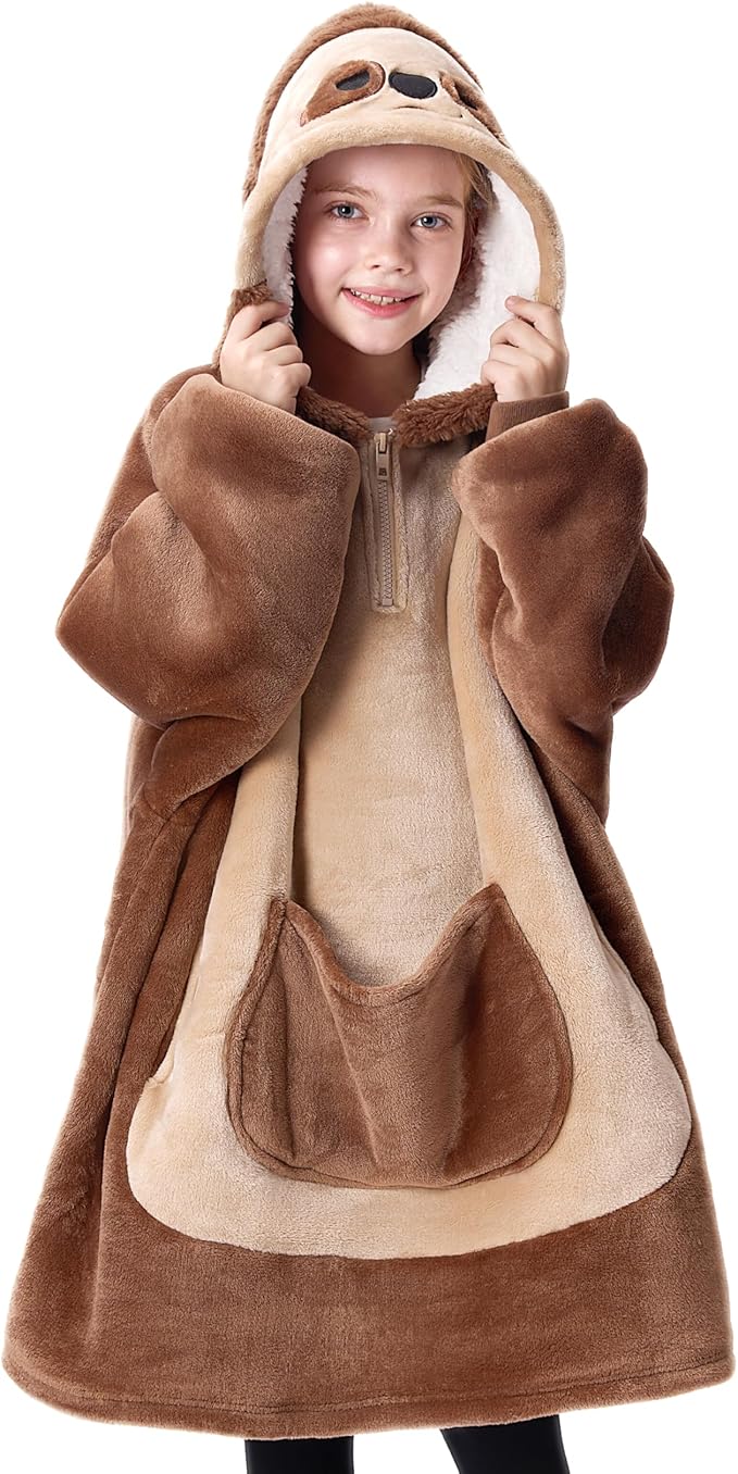 Giggling Getup Wearable Blanket Hoodie for Girls and Boys Sherpa Fleece Hooded Blanket Sweatshirt Warm Cozy Sherpa Wearabl...