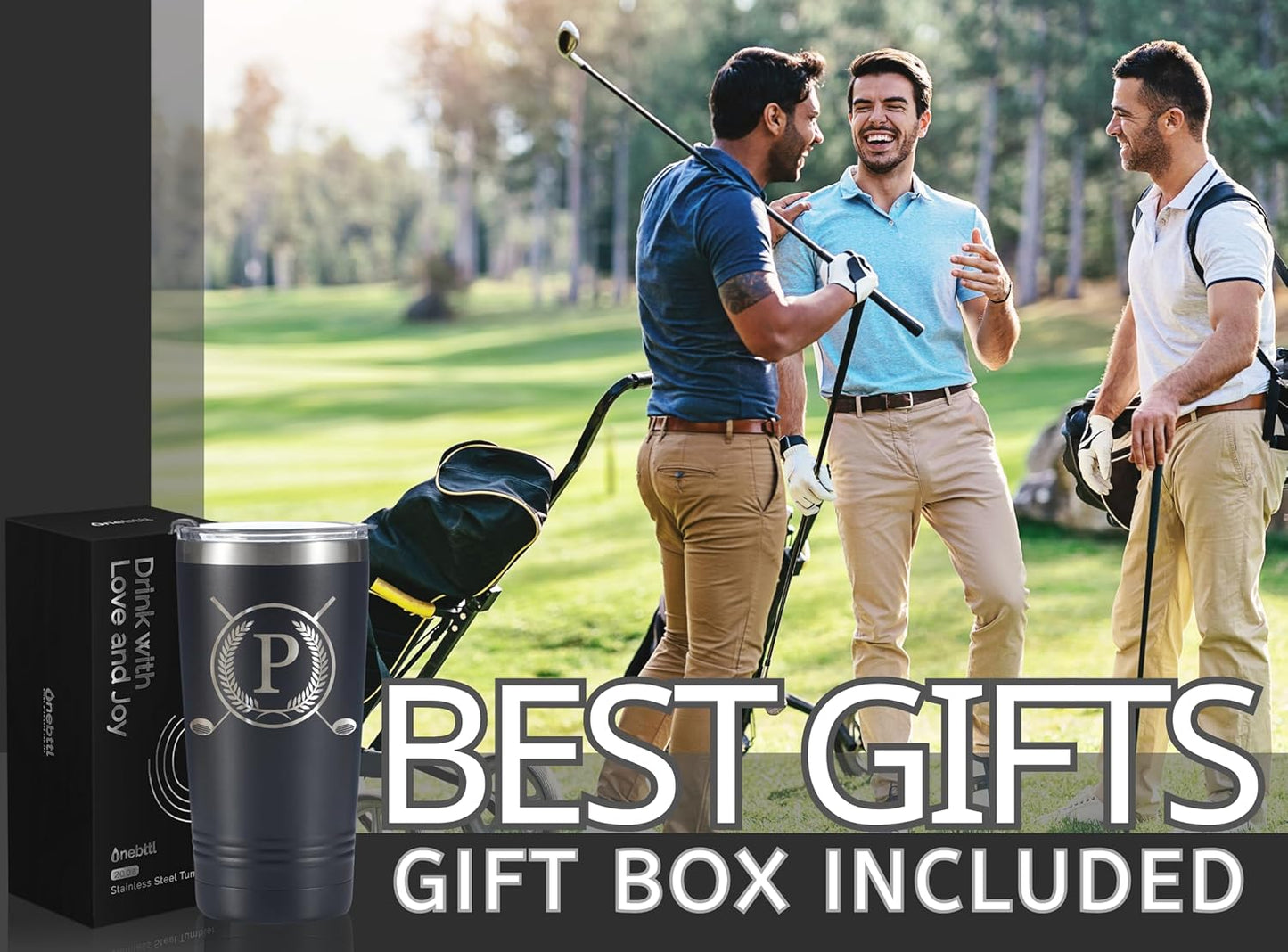 Onebttl Golf Gifts for Men with Initial for Golfer & Golf Lovers, 20oz Travel Mug, Perfect Gifts for Men, Birthday, Christmas - P