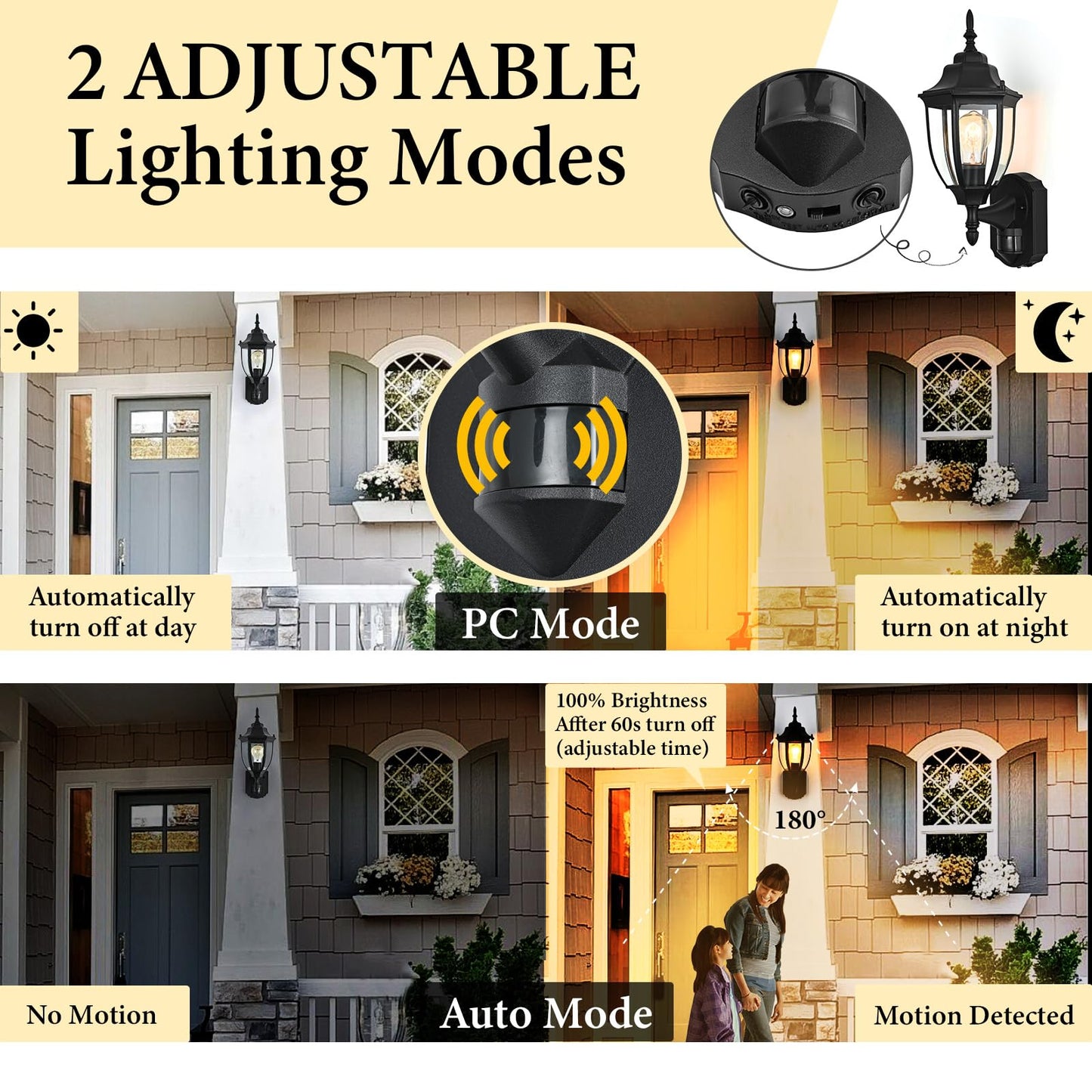 Odorpower Porch Lights Outdoor Motion Sensor Wall Sconce Anti-Rust Aluminum  Exterior Outdoor Wall Lights Dusk To Dawn Porch Light Fixture Wall Mount For House Outside Patio