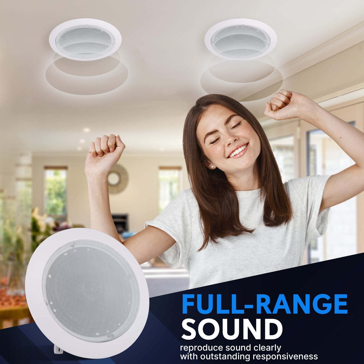 Pyle Ceiling And Wall Mount Speaker-6.5    2-Way 70V Audio Stereo Sound Subwoofer Sound With Dome Tweeter,500 Watts,In-Wall&In-C