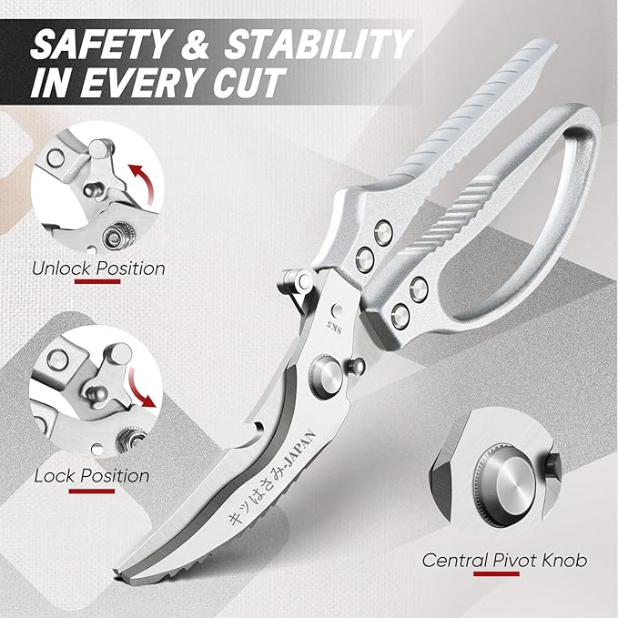TIVOLI Kitchen Scissors Set Silver,Japanese Stainless Steel Kitchen Shears for Food, Heavy Duty Poultry Shears, Food Scissors for Meat,Chicken Bones and Turkey,Ideal Gift