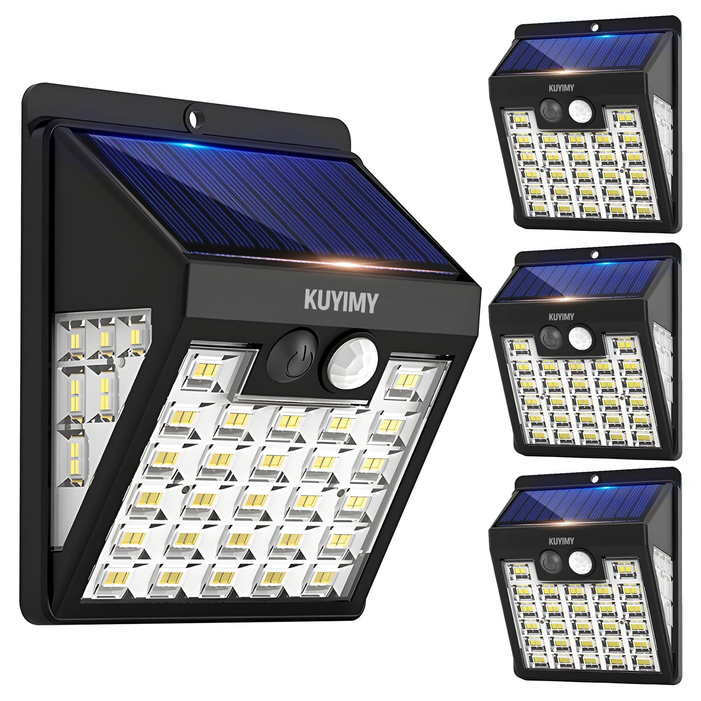 Kuyimy Solar Lights Outdoor  72 Led Motion Sensor Wall Light  Ip65 Waterproof And 3 Lighting Modes  Solar Powered Security Wireless Light Outside For Patio  Garden  Fence  Porch  Front Door (4 Packs)