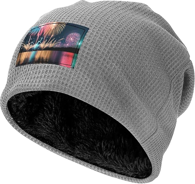 YANYU Fireworks Print Lightweight Waffle Pullover Hat Men Women Winter Headwear Outdoor Camping Travel