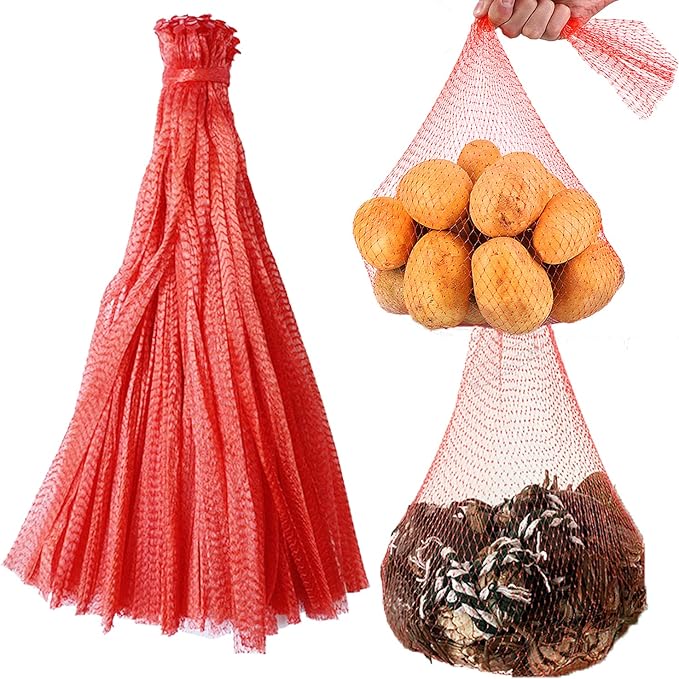Reusable Produce Mesh Bags, 24 Inch Seafood Boil Bags for Crab Clam Shellfish Crawfish Cooking, Onion Potato Storage Eco-friendly Fruit Vegetable Produce Packaging Supplies Net (100Pcs-Red)