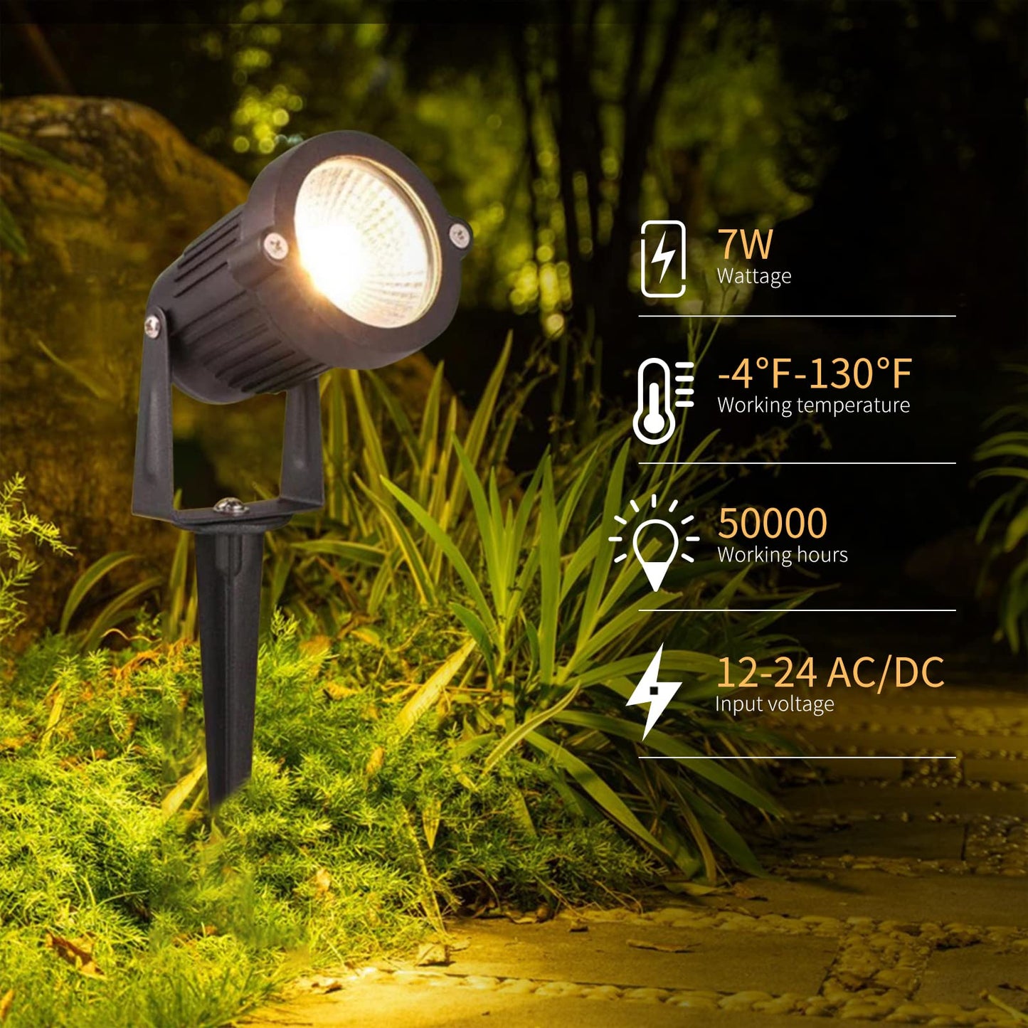 REEGOLD Low Voltage Landscape Lights, 7W 700LM LED Spotlights, Warm White 2700K, IP65 Waterproof, Aluminum, 6 Pack