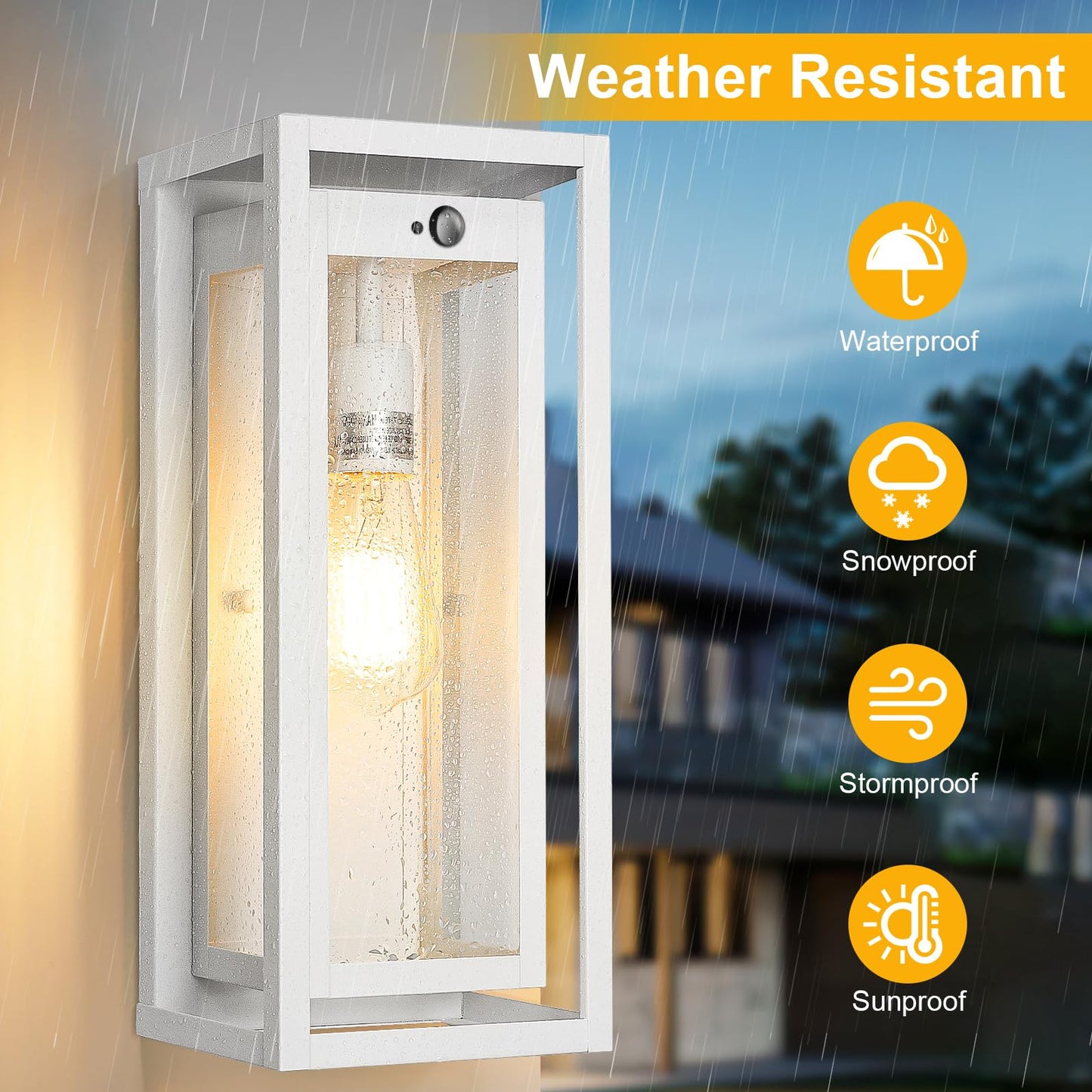 Slypadan 15 Motion Sensor Outdoor Lights  2 Pack Large White Outdoor Light Fixture  3 Lighting Modes Waterproof Anti-Rust Wall Sconces  Exterior Lighting Fixtures For Front Door  Porch  Garage