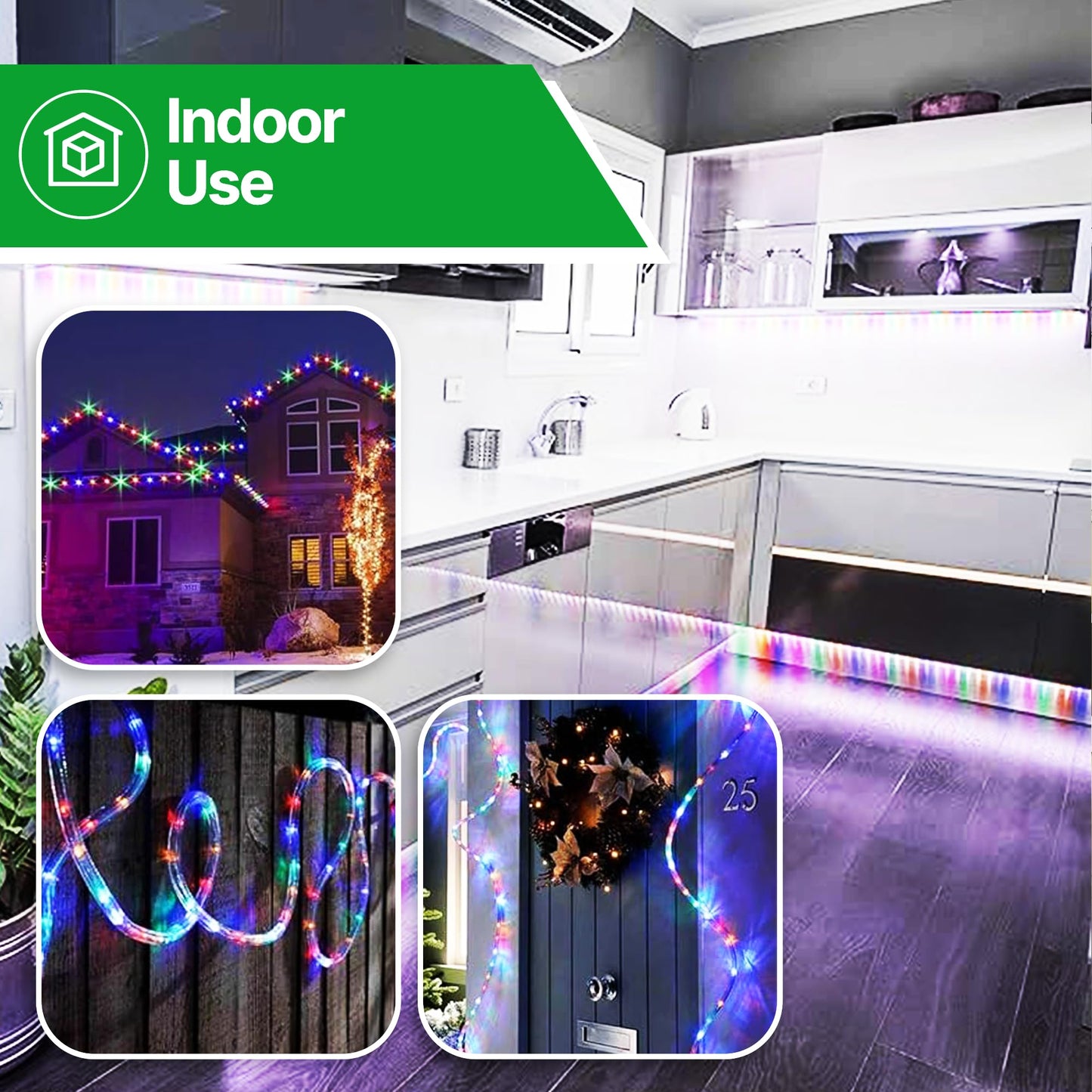Tupkee LED Rope Light Multi-Color 24 Feet 144 Long Life Bulbs PVC Tube Copper Wire